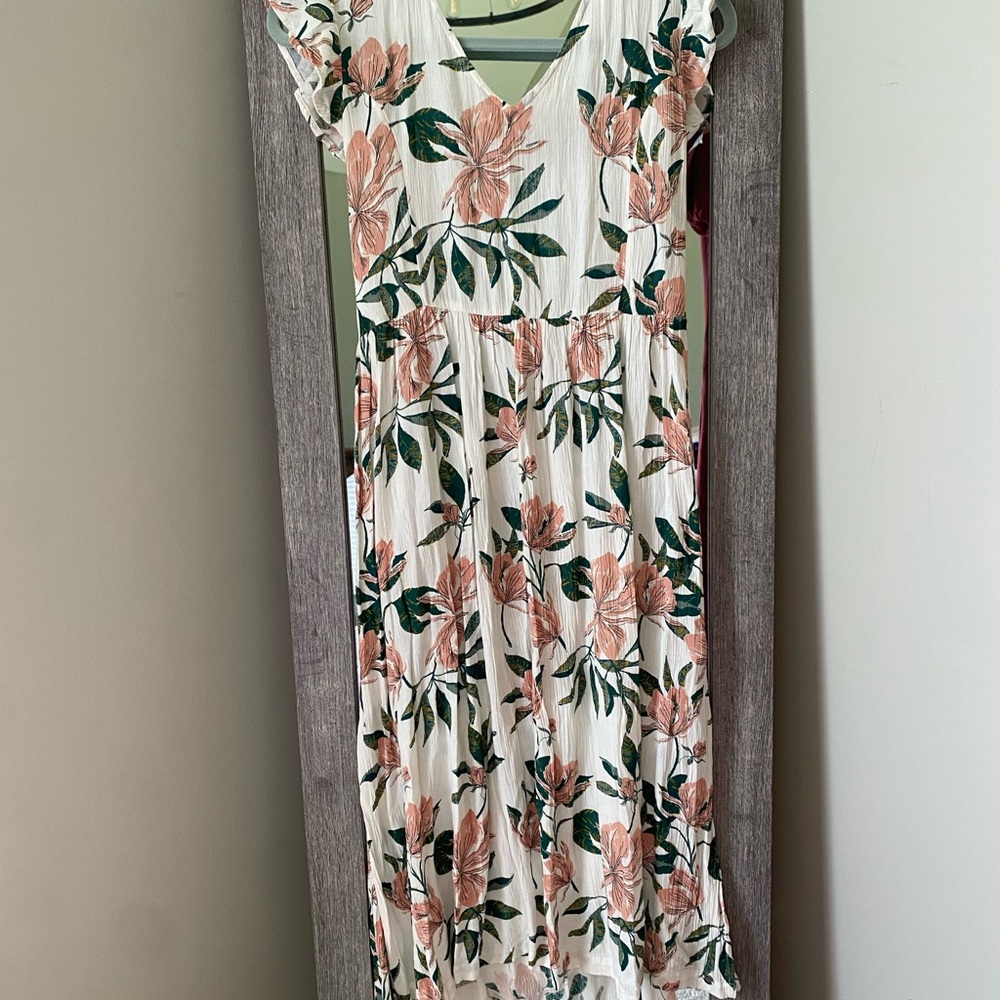 Roxy Pink and Green Sleeveless Midi Sundress V-Neck